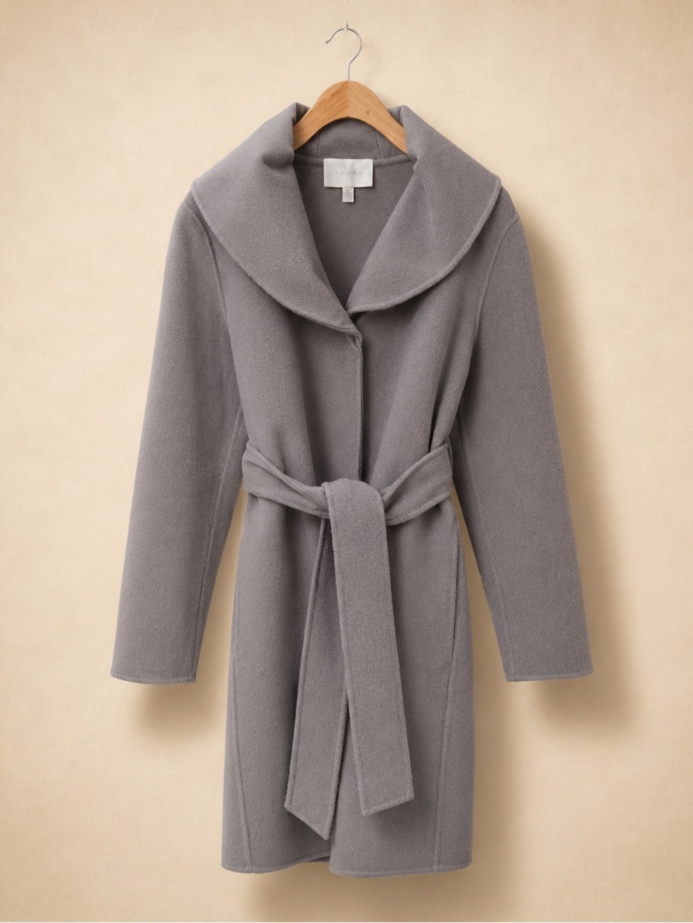JOSEF Wool Blend Wrap Coat Gray Belted Quiet Luxury Jacket PS
